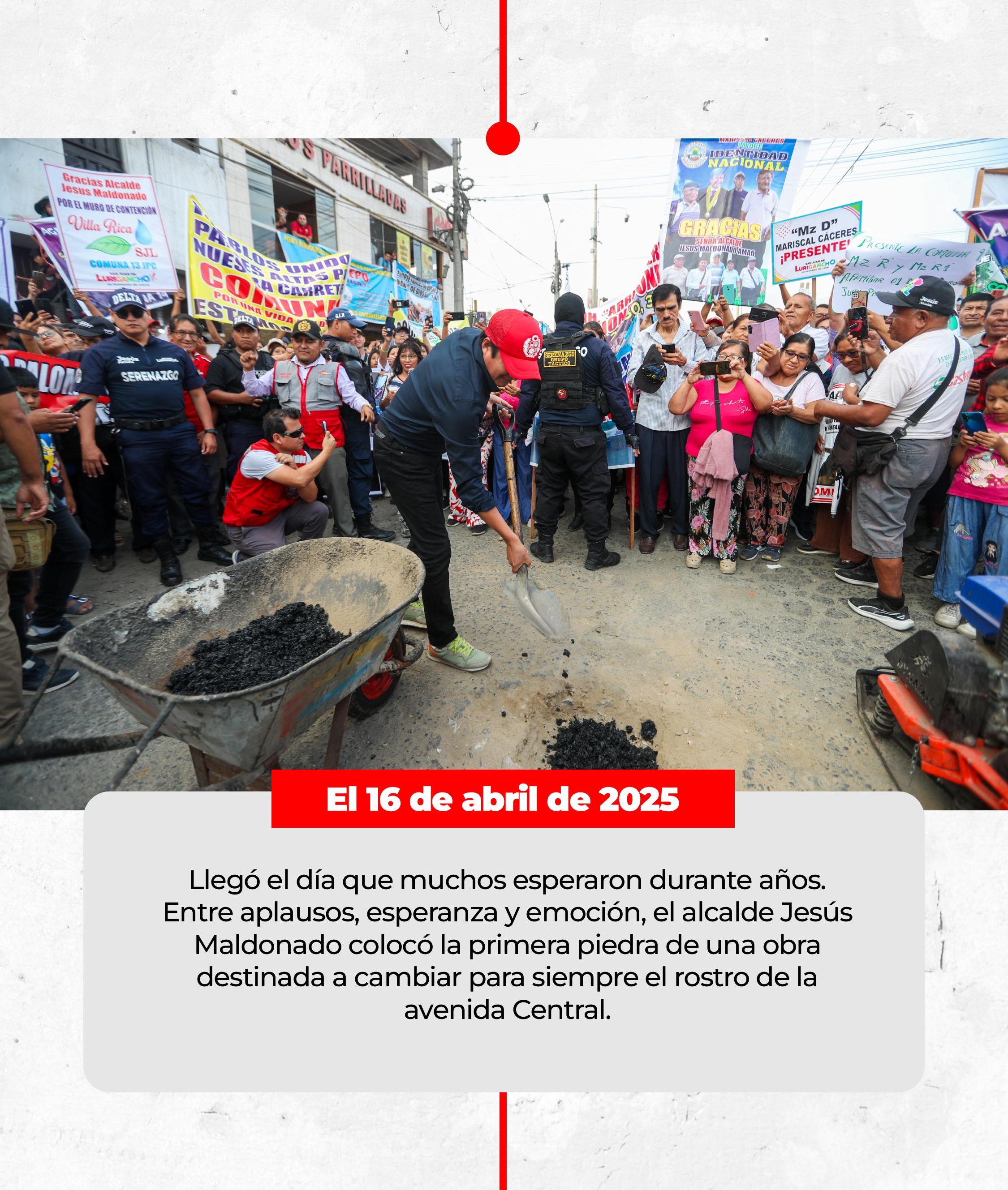 Primera piedra Av. Central – Abril 2025. Alcalde Jesús Maldonado, San Juan de Lurigancho